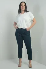 Pantalon skinny en toile lycra à rayures et détails pierre pour femme, grande taille