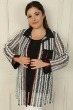 Tek Cepli Biyeli File Ceket Bluz Büyük Beden 2'li Takım