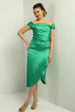 Women's Madonna Neckline Draped Asymmetrical Satin Short Dress