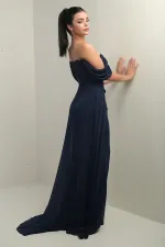 Robe longue cape en mousseline doublée à manches basses et armatures pour femme