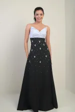 Kadın Tafta Üst Straplez Dubble Taş Yapıştırma Kloş Uzun Elbise