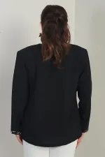 Pullu Krep İçi Kısa Kollu Bluz Ceket Büyük Beden 2'li Takım