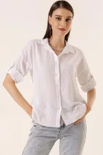 Front Buttoned Polo Collar Shirt with Foldable Sleeves