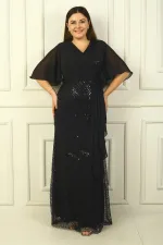 Women's Beaded and Sequined Chiffon Lined Long BB Dress