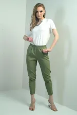 Kadın Beli Lastikli Yandan Cepli Havuç Paça Pantolon