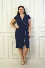 Kadın Kruvaze Yaka Yarım Ay Kollu Taş Detaylı Önü Yırtmaçlı B.B. Elbise