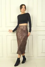 Jupe en satin à taille élastique et motif abstrait pour femme