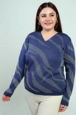 V-Neck Glittery Zebra Pattern Plus Size Blouse