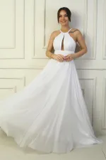 Robe de soirée longue à sequins, dos nu, buste plissé, doublée, pour femme