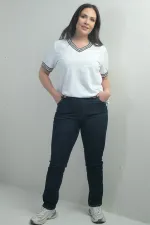 Jean taille haute à jambes droites pour femme, grandes tailles, délavé à la pierre