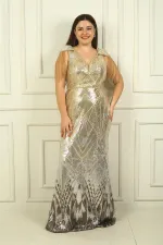 Robe de soirée longue à sequins BB doublée avec manches à pompons perlés