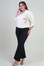 Pantalon palazzo grande taille en crêpe tricoté extensible à taille élastique pour femme