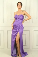 Robe portefeuille bustier à empiècement devant froncé et fente pour femme