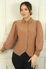 Kadın Önü Düğmeli Şifon Uzun Kollu Gömlek
