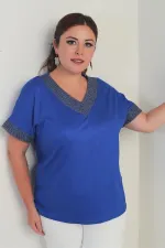 Chemisier grande taille pour femme avec détails en maille pailletée au col et aux poignets