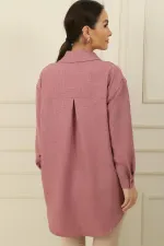 İnci-Taş Detaylı Keten Efekt Gömlek