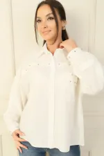 Linen Shirt with Stone Stud Details