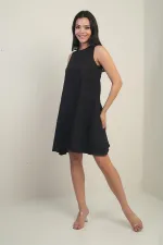 Women's Round Neck Assorted Pattern Corded Short Dress