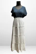 Kadın Beli Lastikli Katlı Müslin Uzun Etek