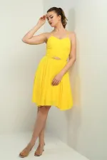 Women's Strappy, Back-Tie, Front-Opening, Lined Chiffon Short Flared Dress