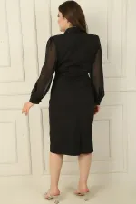 Kadın Kruvaze Yaka Kollar Şifon Boncuk Detaylı Büyük Beden Elbise