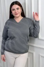 Chemisier grande taille à col en V et motif zèbre pailleté