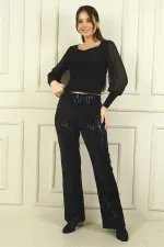 Kadın Beli Lastikli Zigzag desenli Likralı Pantolon