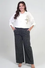 Pantalon palazzo grande taille pour femme avec taille élastique et poches (marque Karyağdı B.)
