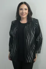 Kadın Zincir Puantiyeli Uzun Kol  Kruvaze Yaka Ceket B.B. İkili Takım