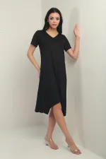 Women's V-Neck Asymmetrical Midi Dress with Angel Wing Chain Detail at the Back