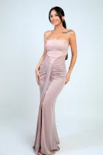 Robe longue à paillettes doublée et sans bretelles pour femme