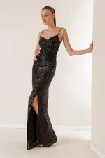Robe longue à sequins doublée, à bretelles, drapée sur le devant et lacée au dos