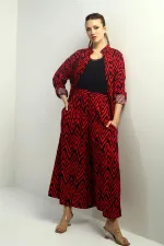 Women's Side Slit Tunic Shirt, Elastic Waist Palazzo Pants, Zigzag Pattern Oversize 2-Piece Set