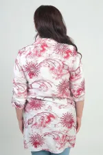 Chemise longue grande taille pour femme, à manches repliées et motif batik