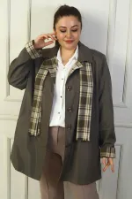 Women's Double-Breasted Trench Coat with Concealed Front Buttons and Pockets