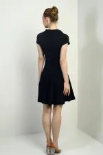 Kadın Polo Yaka Ay Kollu Likralı Kloş Kısa Elbise