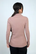 Pull à col roulé pour femme, manches côtelées, boutons décoratifs