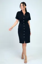 Robe courte en lyocell doublée, doublée, avec poche à nouer sur le devant et boutons sur le devant, pour femme