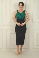 Kadın Kalın Askılı Astarlı Üstü Saten Krep Şanel Uzun Elbise