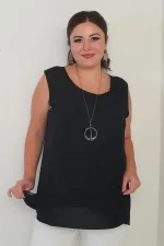 Kadın Üstü Şifon Kolsuz Büyük Beden Bluz