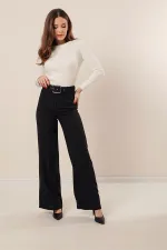 Wide-Leg Crepe Trousers with Belt