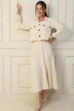 Ensemble 2 pièces : chemise à double poche et jupe Arya à taille élastique