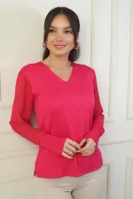 Pull sans manches en mousseline à col en V pour femme