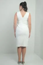 Kadın Ön Arka V Yaka Kendinden Telalı 3 Boyut Çiçek Detaylı Büyük Beden Midi Elbise