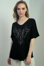 Kadın V Yaka Kartal Taşlı Bluz