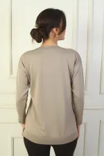 Kadın V Yaka Önü Baskılı Triko Kazak