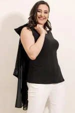 Chemise oversize en mousseline sans manches à fermeture éclair et détails pailletés