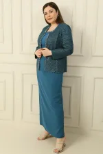 Robe longue en crêpe avec col et doublure ornés, veste à sequins, ensemble 2 pièces grande taille