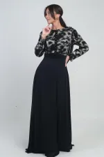 Kadın Çiçekli Kemer Detaylı Üstü Pullu Astarlı Şifon Uzun Elbise