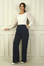 Pantalon palazzo à rayures verticales et poches latérales pour femme